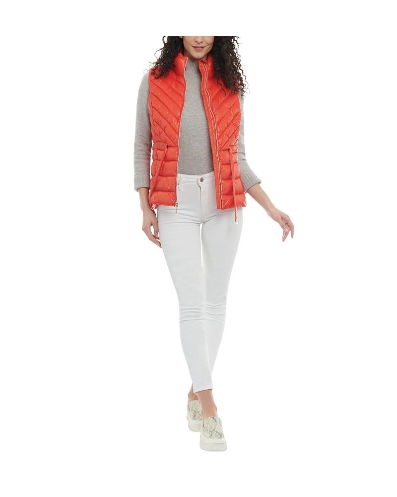 Women's Packable Belted Puffer Vest Orange $38.16 Coats