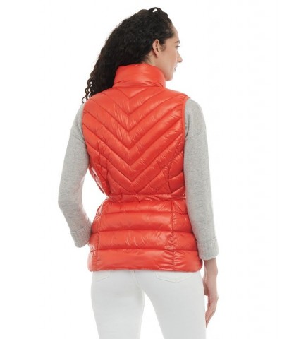 Women's Packable Belted Puffer Vest Orange $38.16 Coats