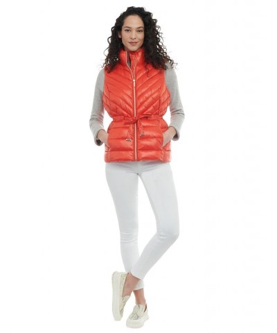 Women's Packable Belted Puffer Vest Orange $38.16 Coats