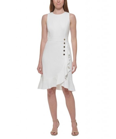 Women's Ruffled Sleeveless Sheath Dress Ivory/Cream $41.65 Dresses