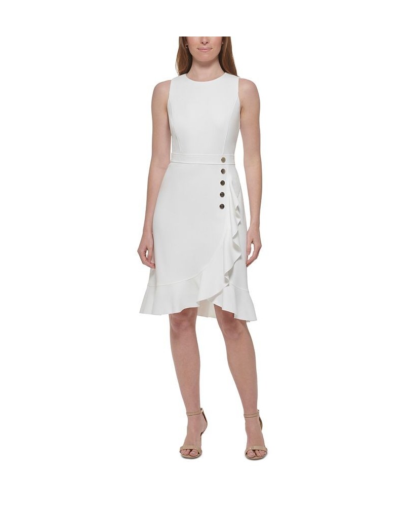 Women's Ruffled Sleeveless Sheath Dress Ivory/Cream $41.65 Dresses