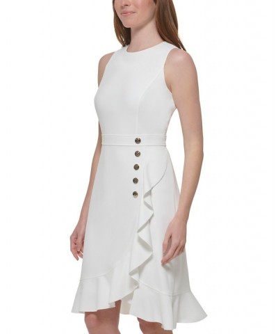 Women's Ruffled Sleeveless Sheath Dress Ivory/Cream $41.65 Dresses