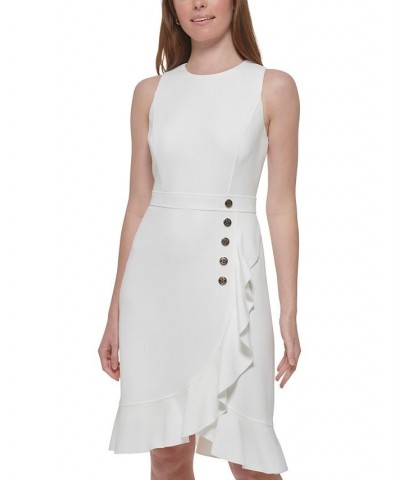 Women's Ruffled Sleeveless Sheath Dress Ivory/Cream $41.65 Dresses