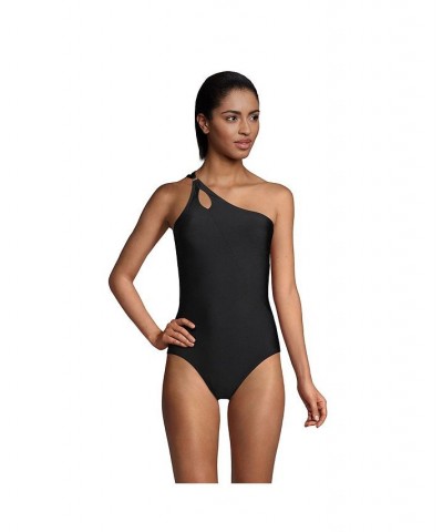 Women's Tummy Control One Shoulder One Piece Swimsuit Adjustable Strap Black $46.18 Swimsuits