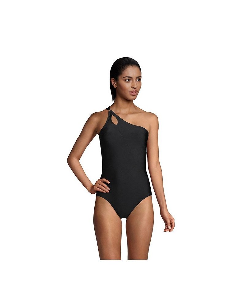 Women's Tummy Control One Shoulder One Piece Swimsuit Adjustable Strap Black $46.18 Swimsuits