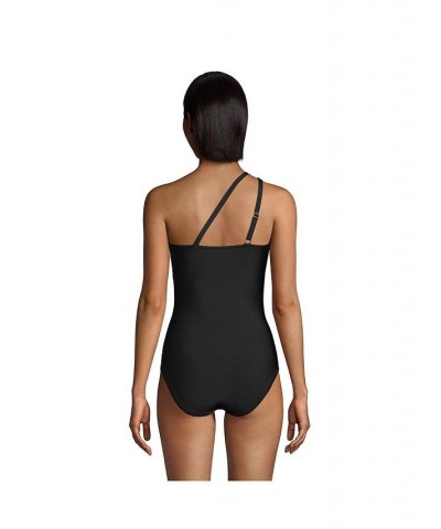 Women's Tummy Control One Shoulder One Piece Swimsuit Adjustable Strap Black $46.18 Swimsuits