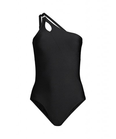 Women's Tummy Control One Shoulder One Piece Swimsuit Adjustable Strap Black $46.18 Swimsuits