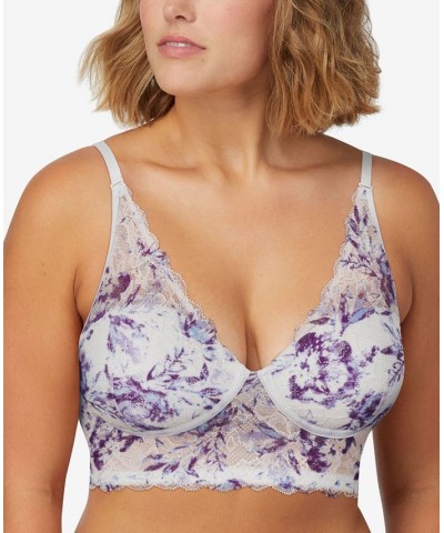 Pure Comfort Lace & Mesh Longline Wireless Bralette DM1188 Lilac Rose Print White $13.23 Bras