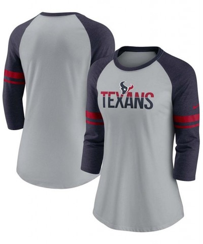 Women's Houston Texans Stripe Mesh Nickname Tri-Blend Three-Quarter Sleeve T-Shirt Wg/mrne $26.40 Tops