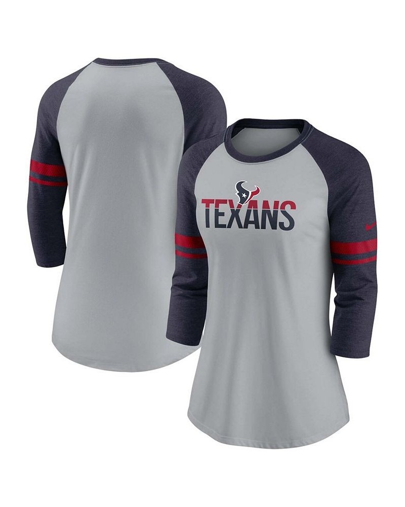 Women's Houston Texans Stripe Mesh Nickname Tri-Blend Three-Quarter Sleeve T-Shirt Wg/mrne $26.40 Tops