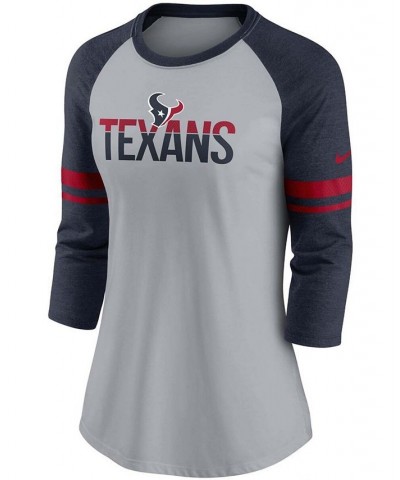 Women's Houston Texans Stripe Mesh Nickname Tri-Blend Three-Quarter Sleeve T-Shirt Wg/mrne $26.40 Tops