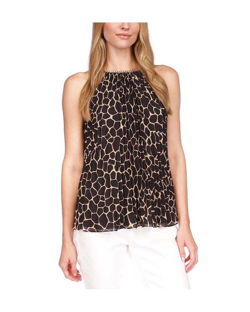 Women's Giraffe Pleated Chain Top Khaki $45.05 Tops