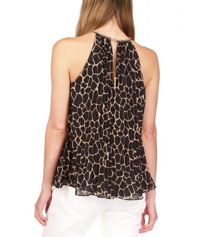 Women's Giraffe Pleated Chain Top Khaki $45.05 Tops