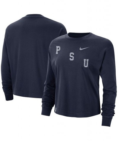 Women's Navy Penn State Nittany Lions Boxy Varsity Long Sleeve T-shirt Navy $20.25 Tops