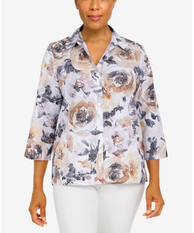 Women's Classics Watercolor Floral Burnout 3/4 Sleeve Top Neutral $28.50 Tops