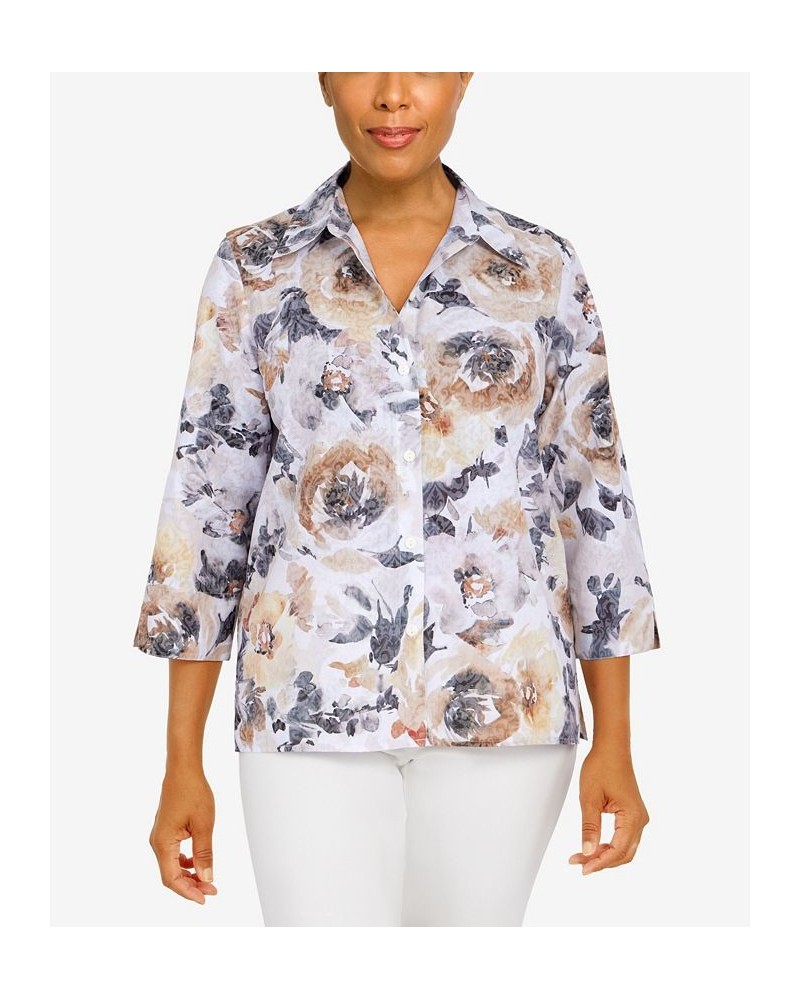 Women's Classics Watercolor Floral Burnout 3/4 Sleeve Top Neutral $28.50 Tops