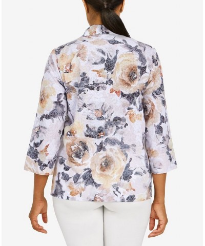 Women's Classics Watercolor Floral Burnout 3/4 Sleeve Top Neutral $28.50 Tops