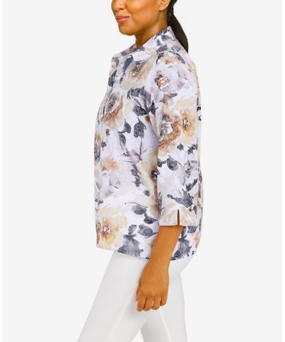 Women's Classics Watercolor Floral Burnout 3/4 Sleeve Top Neutral $28.50 Tops