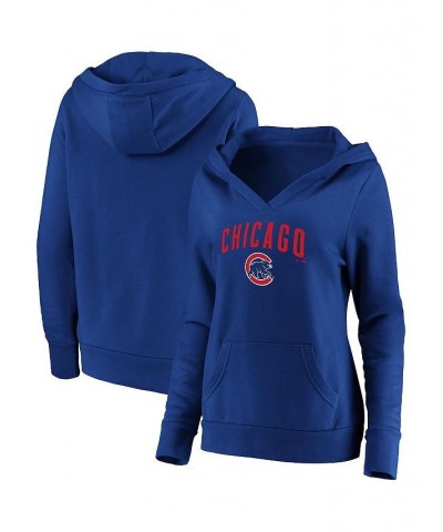 Women's Branded Royal Chicago Cubs Core Team Lockup V-Neck Pullover Hoodie Royal $36.80 Sweatshirts