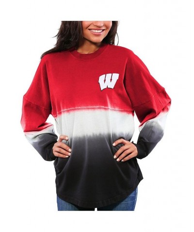 Women's Red Wisconsin Badgers Ombre Long Sleeve Dip-Dyed Spirit Jersey Red $48.44 Tops