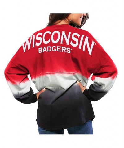 Women's Red Wisconsin Badgers Ombre Long Sleeve Dip-Dyed Spirit Jersey Red $48.44 Tops