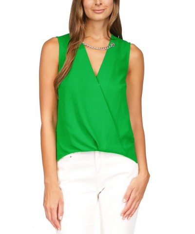 Women's Crepe Chain Faux-Wrap Top Green $20.63 Tops