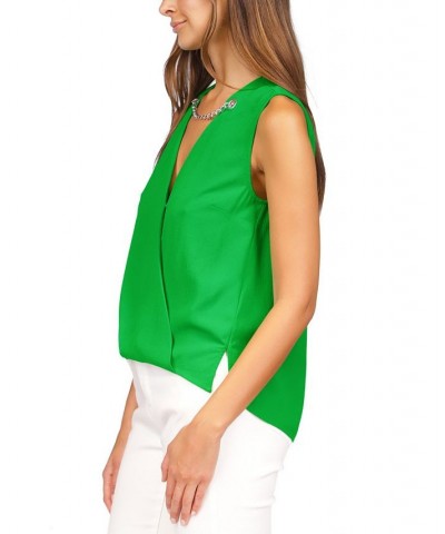 Women's Crepe Chain Faux-Wrap Top Green $20.63 Tops