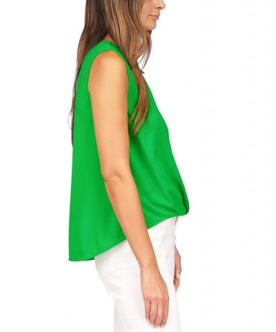 Women's Crepe Chain Faux-Wrap Top Green $20.63 Tops