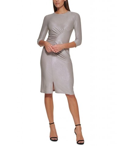 Women's Fog Foil-Knit Ruched Sheath Dress Dove.silver $28.77 Dresses