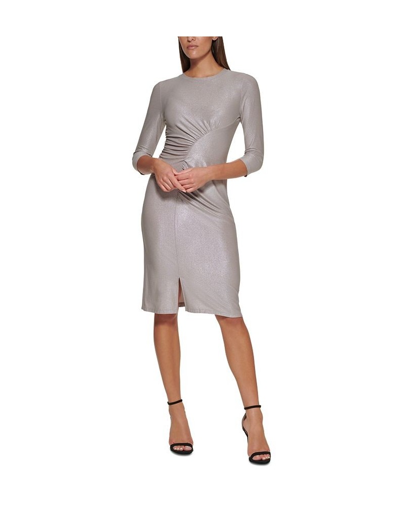 Women's Fog Foil-Knit Ruched Sheath Dress Dove.silver $28.77 Dresses