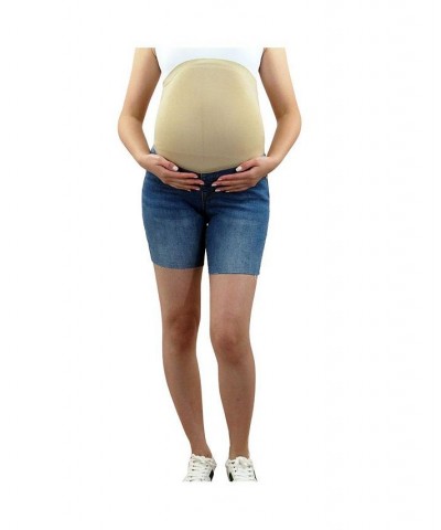 Maternity Bermuda Shorts with Belly Band Blue $18.12 Shorts