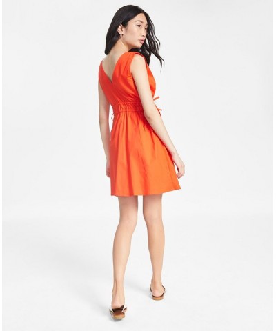 Women's Sleeveless A-Line Poplin Dress Red $13.54 Dresses