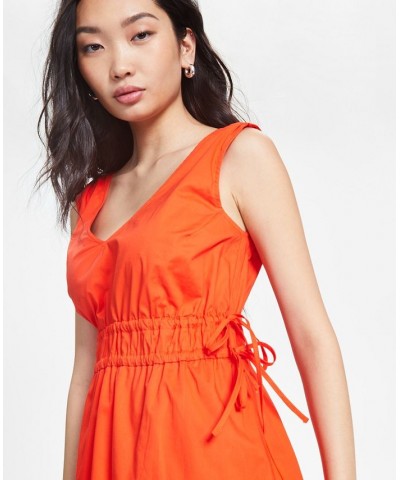 Women's Sleeveless A-Line Poplin Dress Red $13.54 Dresses