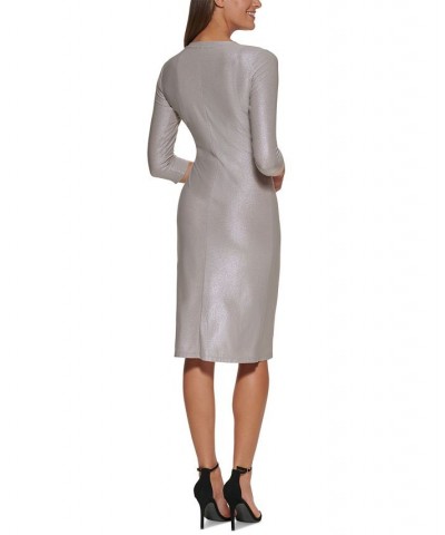 Women's Fog Foil-Knit Ruched Sheath Dress Dove.silver $28.77 Dresses