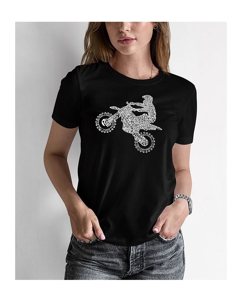 Women's Word Art Freestyle Motocross T-Shirt Black $14.70 Tops