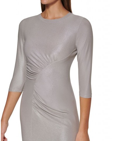 Women's Fog Foil-Knit Ruched Sheath Dress Dove.silver $28.77 Dresses