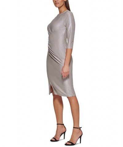 Women's Fog Foil-Knit Ruched Sheath Dress Dove.silver $28.77 Dresses