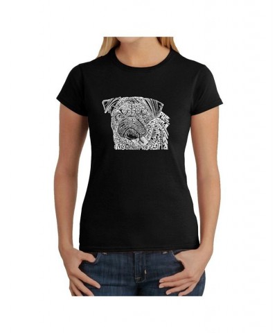 Women's Word Art T-Shirt - Pug Face Black $17.64 Tops