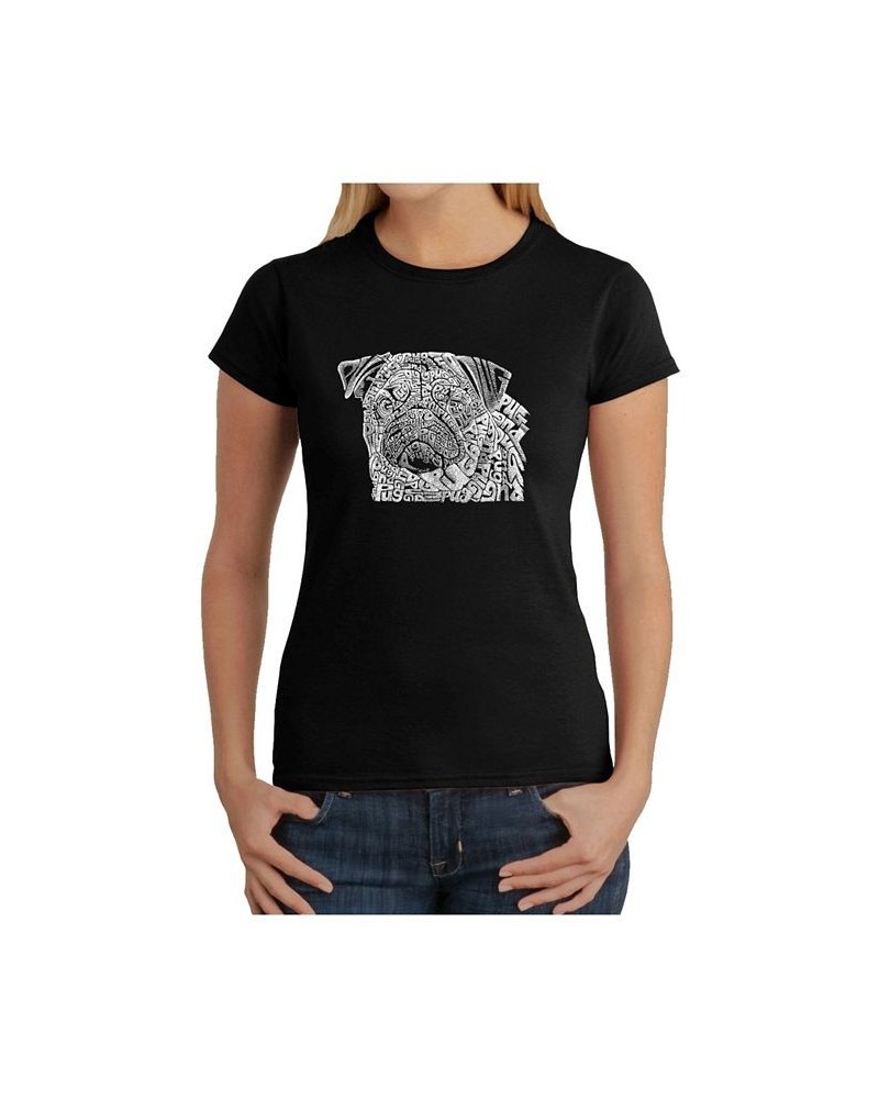 Women's Word Art T-Shirt - Pug Face Black $17.64 Tops