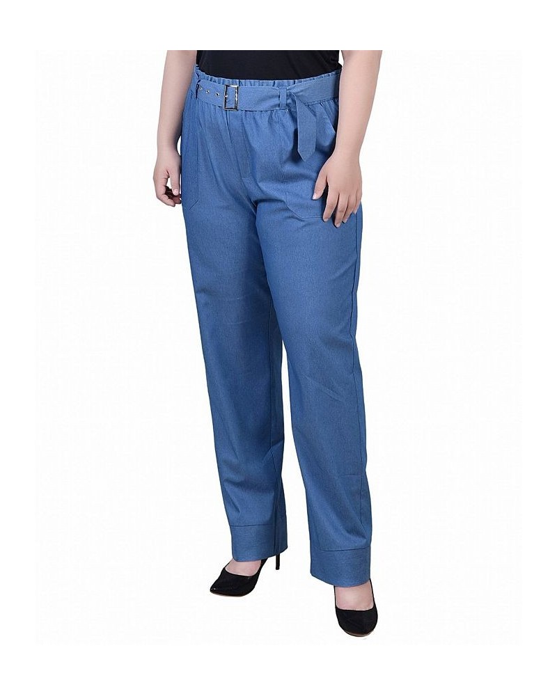 Plus Size Pull On Chambray Belted Pants Medium Denim $13.72 Pants