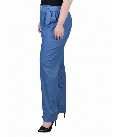 Plus Size Pull On Chambray Belted Pants Medium Denim $13.72 Pants