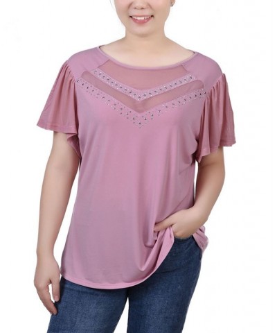 Women's Studded Top with Mesh Details Mellow Rose $12.71 Tops