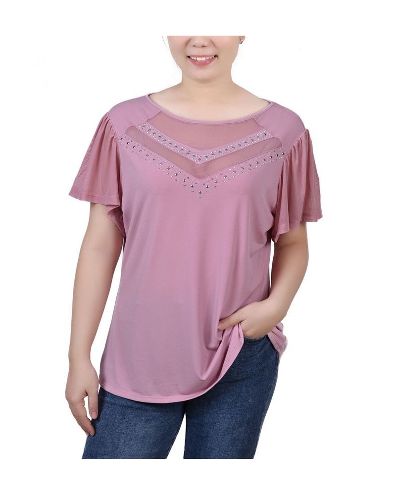 Women's Studded Top with Mesh Details Mellow Rose $12.71 Tops