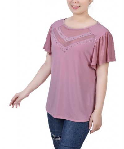 Women's Studded Top with Mesh Details Mellow Rose $12.71 Tops