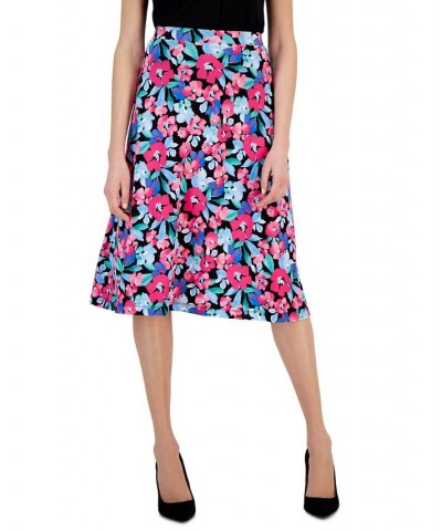 Floral A-Line Midi Skirt Black Multi $32.39 Skirts