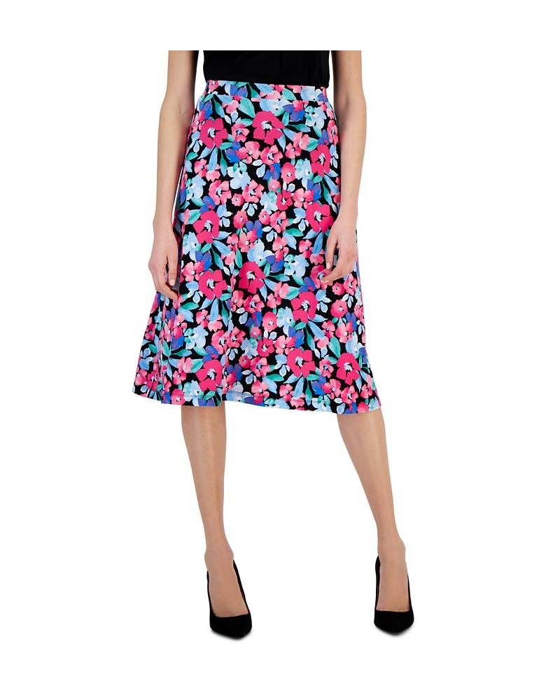 Floral A-Line Midi Skirt Black Multi $32.39 Skirts