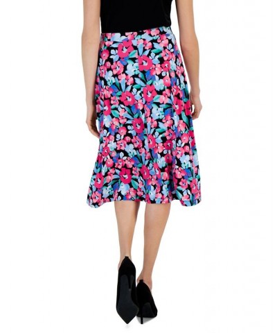 Floral A-Line Midi Skirt Black Multi $32.39 Skirts