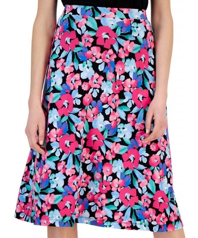 Floral A-Line Midi Skirt Black Multi $32.39 Skirts