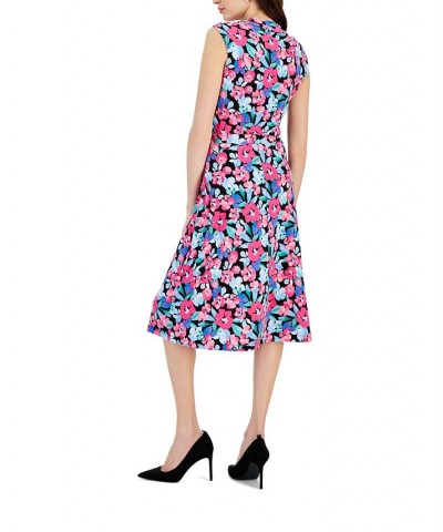 Floral A-Line Midi Skirt Black Multi $32.39 Skirts