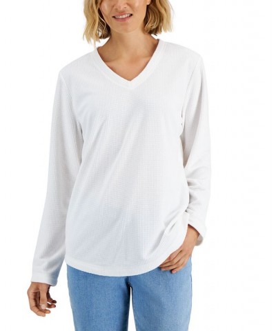 Women's Textured Microfleece V-Neck Top Winter White $12.21 Tops